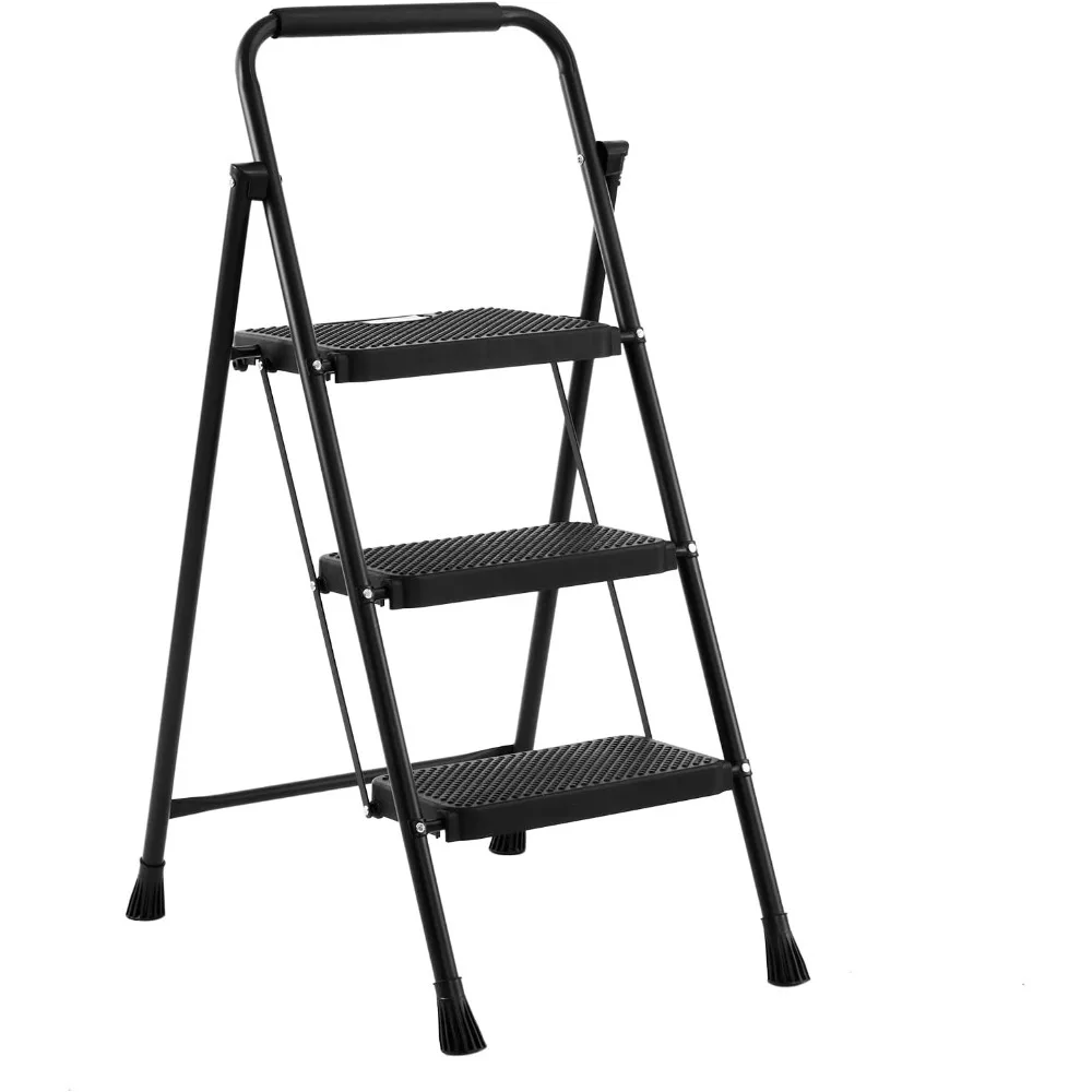 Escalera de 3 Peldaños, Plegable, con Capacidad de Carga de 300 lb, para Cocina, con Pedal Ancho Antideslizante, Escalera de Acero Resistente