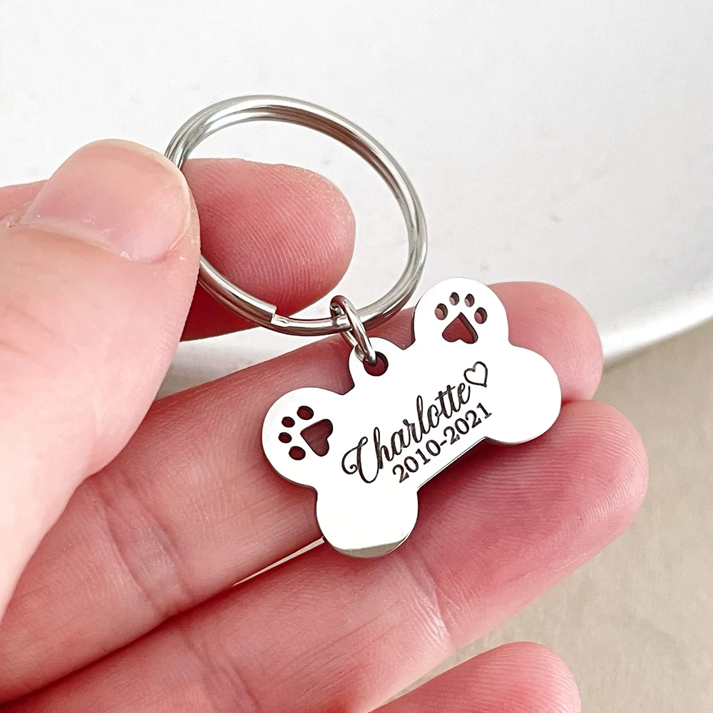 Personalized Bone Keychain Picture Text Customized Pet Charm Name Souvenirs Mourning Gift Stainless Steel Dog Tag Keychain