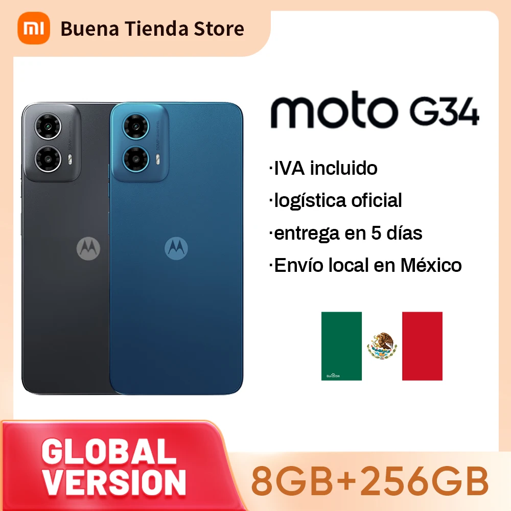 Motorola Moto G34 8 + 128GB/8 + 256GB 120Hz octa-core 6nm Qualcomm Snapdragon 695 5000mAh Fast 18W cargaCharge Long Battery Life Smartphone