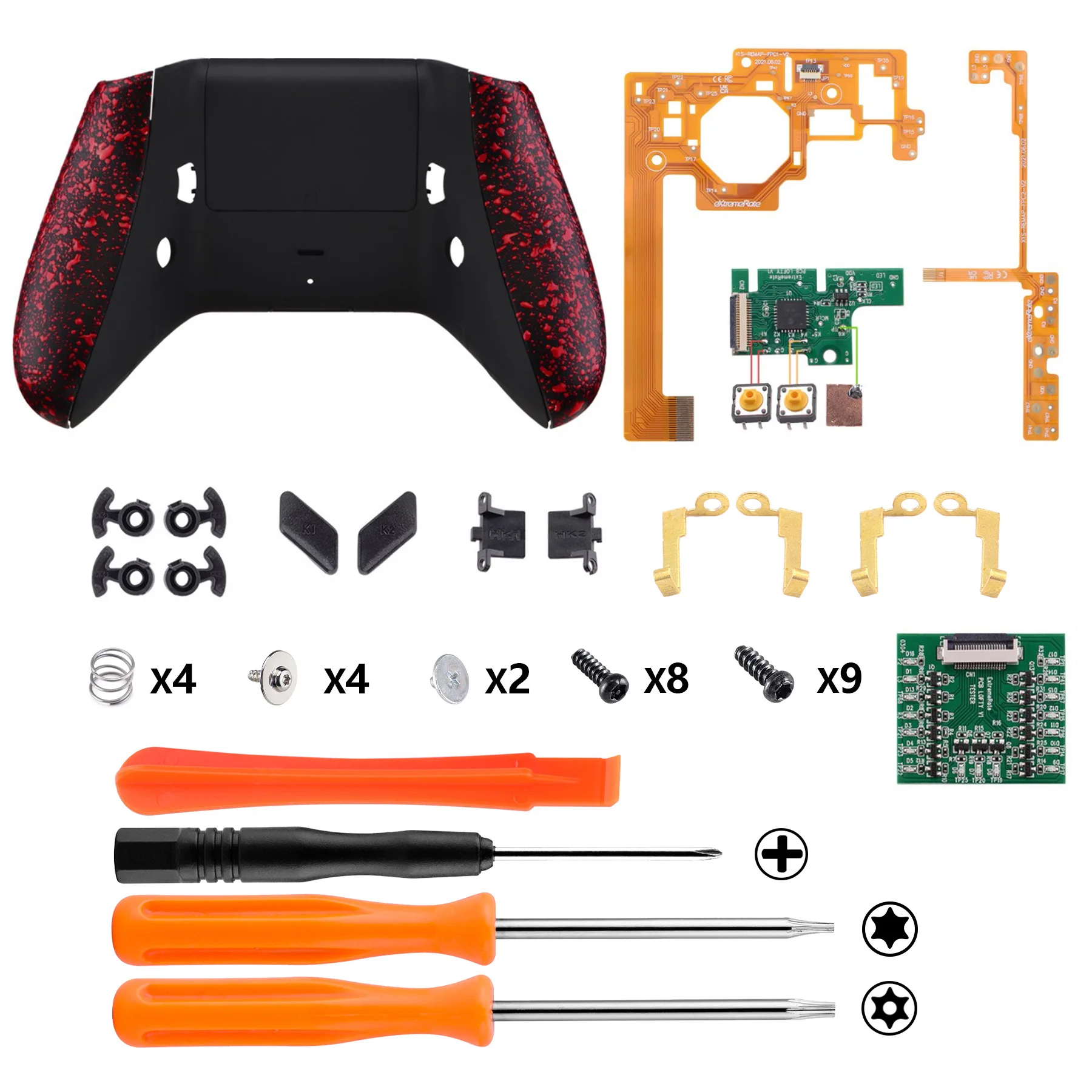 eXtremeRate Textured Red Lofty Remappable Remap & Trigger Stop Kit for Xbox One S & One X Controller Model 1708