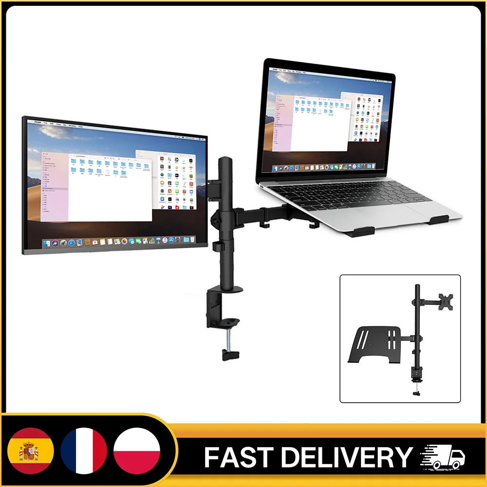 Soporte para Dos Monitores de 13-27'' Ajustable 360° °   Soporte de Escritorio Giratorio con Base de Abrazadera VESA 75x57 100x100mm para Pantallas LCD de hasta 8KG