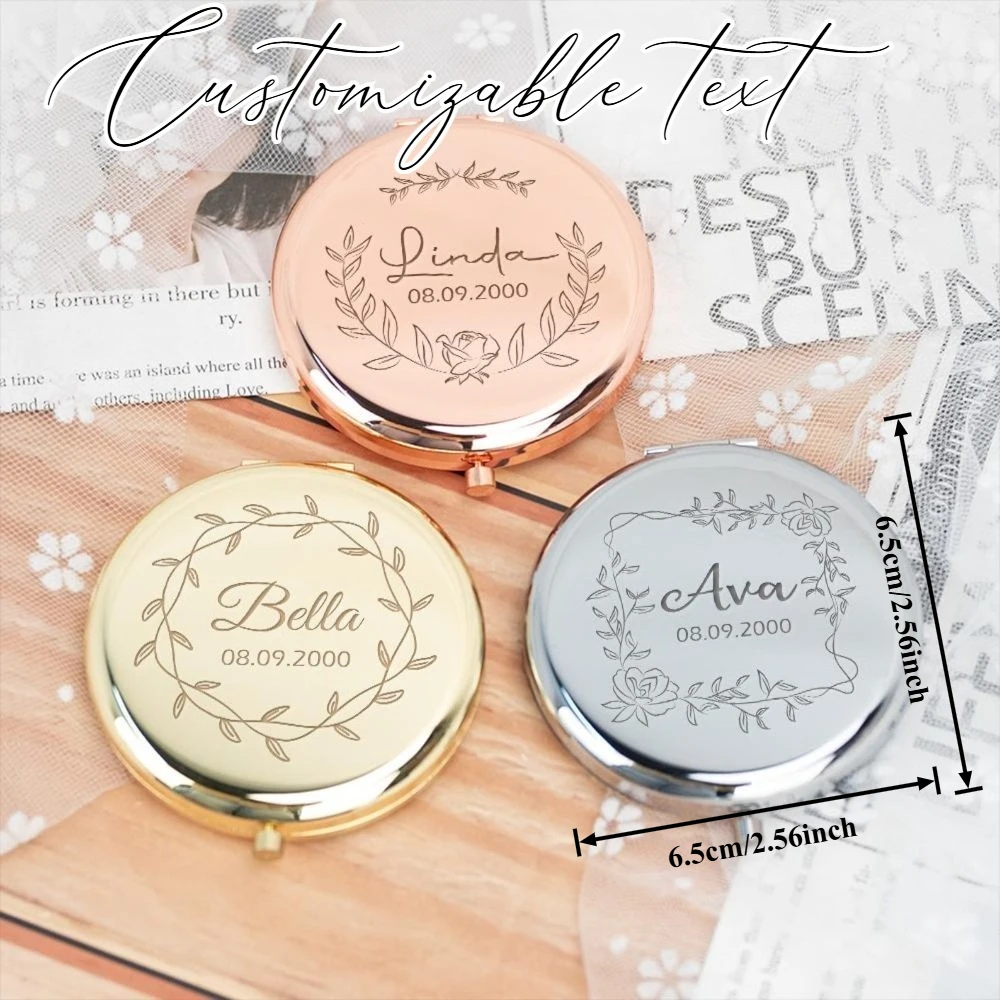 Custom Engraved Small Metal Makeup Mirror, Easy to Carry, Lovely Present for Girls, Friends, Birthdays and Valentine’s Day