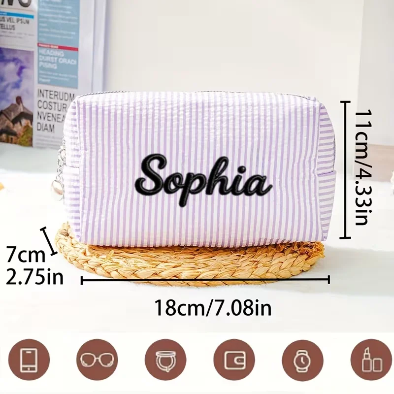 Custom Embroidered New Solid Color Fashion Unique Creative Makeup Bag, Women'S Custom Embroidered Text Makeup Bag