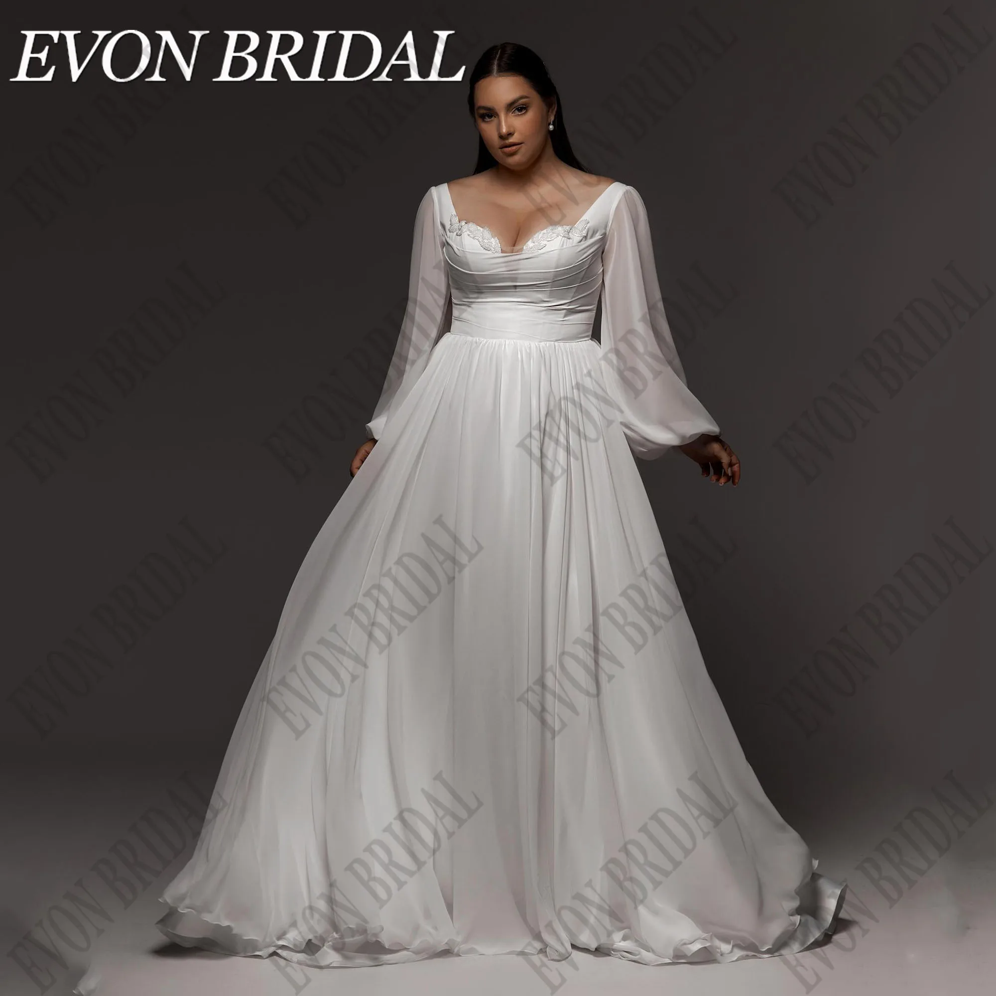 

EVON BRIDAL Customized Plus Size Wedding Dress 2025 Bride Sweetheart Puff Sleeves Lace Bride Gowns Chiffon Wedding Dresses