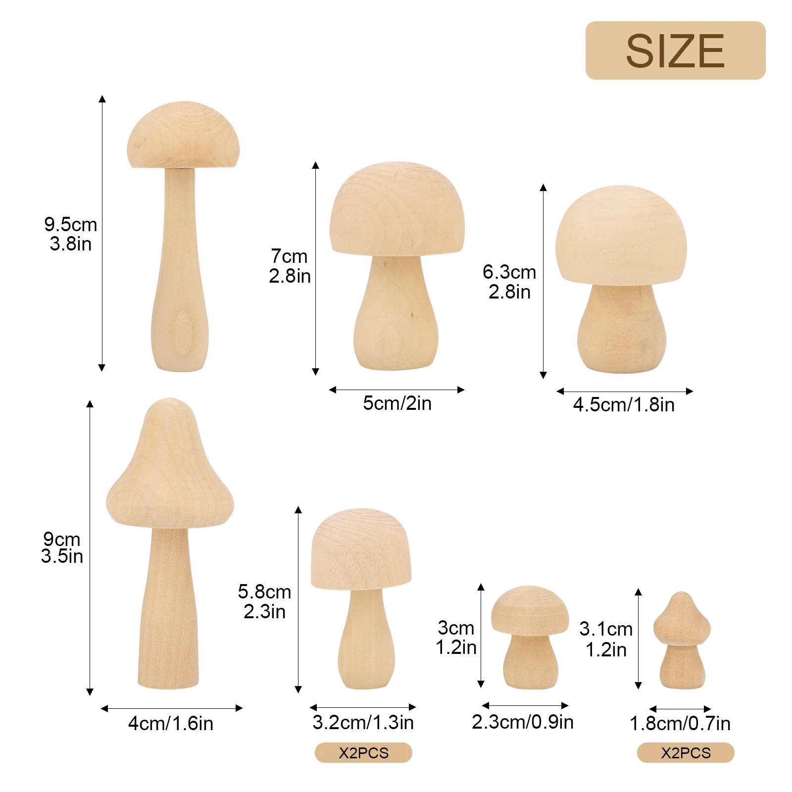 9pcs DIY Small Wooden mushrooms 7 kinds of unpainted wooden mushrooms for children\'s art and DIY crafts