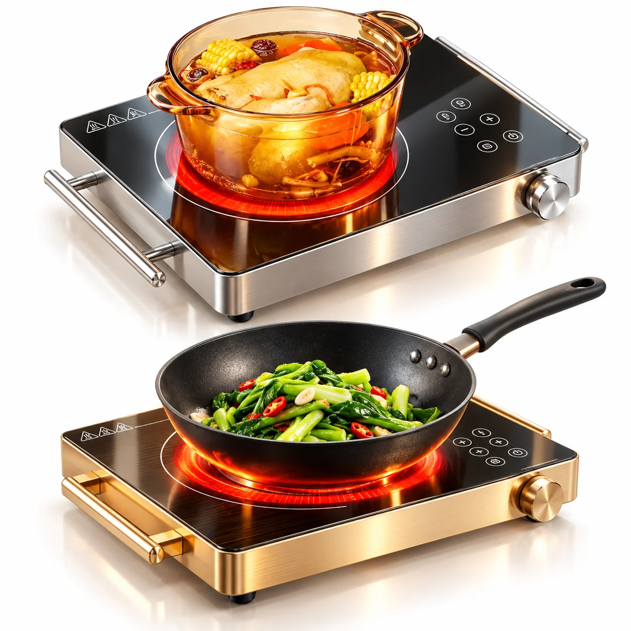 Plaque de cuisson vitrocéramique de 2200 W, cuisinière électrique portable avec écran numérique, commandes tactiles intelligentes, chauffage rapide, minuterie, appareil de cuisson compact pour la maison, le bureau, le camping et les voyages.