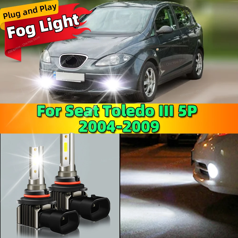 2Pcs LED Car Front Fog Light Lamps 9006 HB4 Bulb For Seat Toledo III 5P 2004 2005 2006 2007 08 2009 Plug and Play Auto Accessory