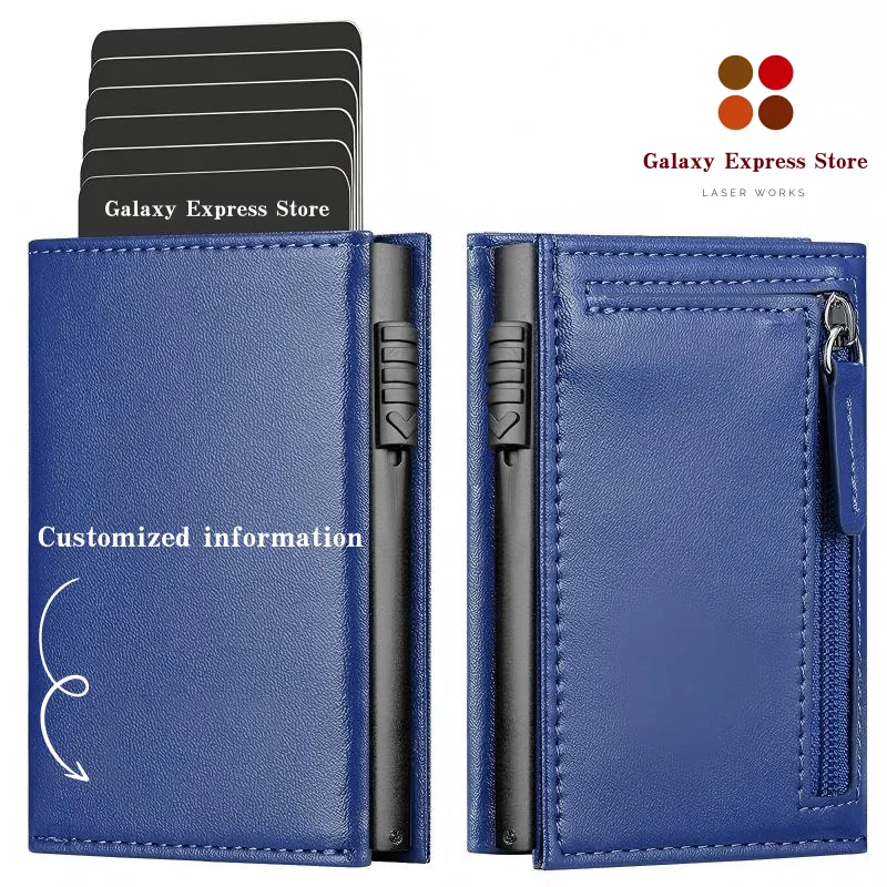 Personalisierte Kartenhalter-Geldbörse mit Münzfach, Magnetverschluss, Pop-Up-ID-Fenster, Aluminium-PU-Geldbörse, Bargeld- und Kreditkartenetui, Geburtstagsgeschenk – Detail 4