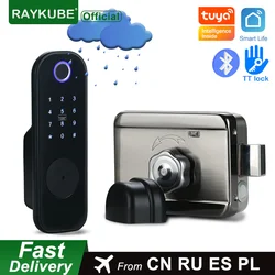 RAYKUBE Fingerprint Door Lock Electronic smart homePassword Phone APP Unlock Support Tuya/Smartlife/TT Lock APP Metal Gate Hotel