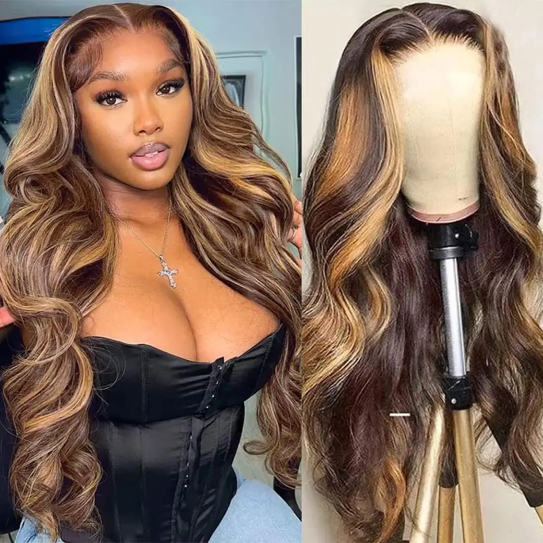 30 inch Highlight Ombre 13x6 Lace Front Wigs Human Hair Body Wave 13x4 Lace Front Wig Pre Plucked Ombre Blonde Human Hair Wig