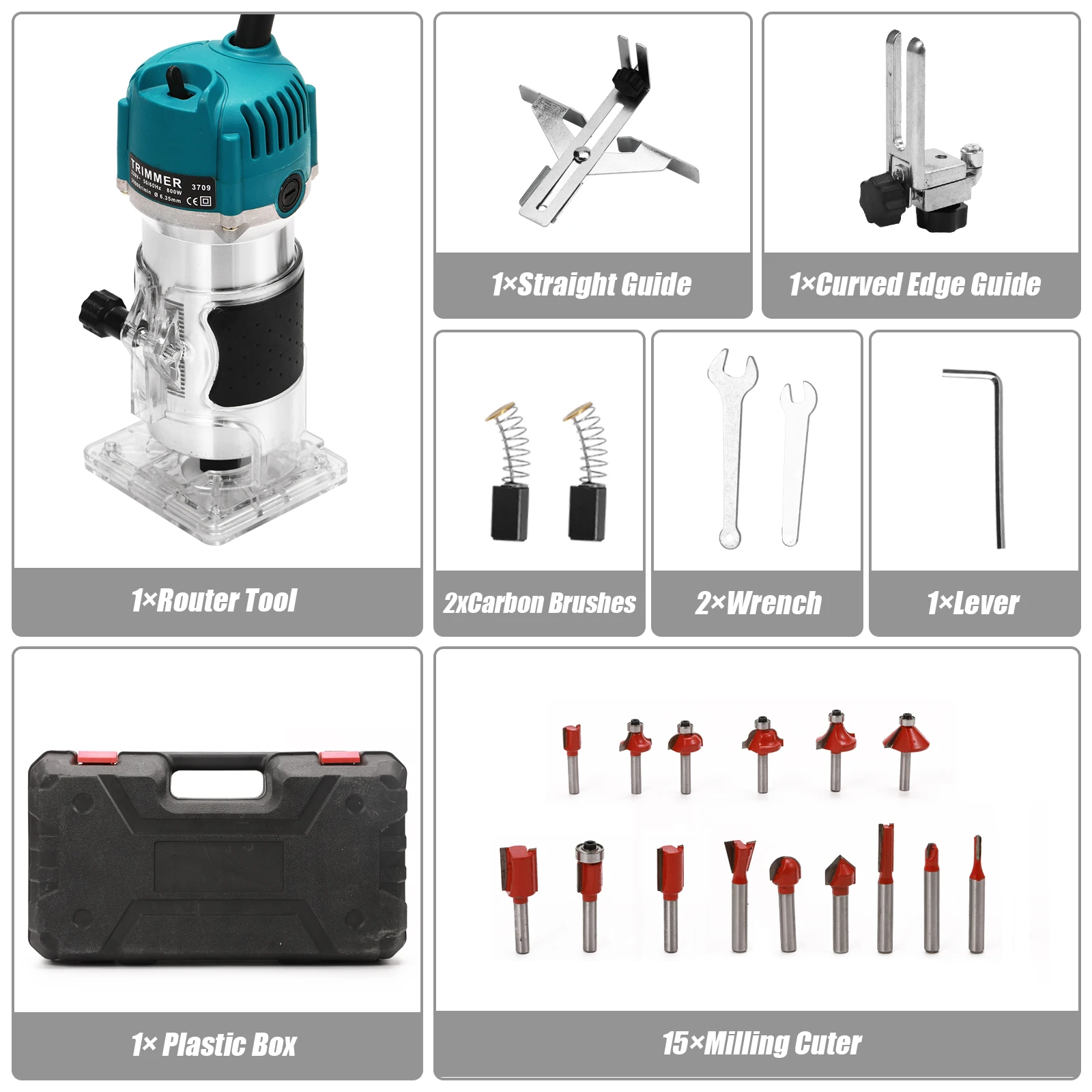 Bürstenloser Holzfräser, Holztrimmer, elektrischer Handtrimmer, Holzbearbeitungswerkzeug zum Trimmen, Schnitzen, Bohren und Nutenfräsen von Holz. Kompakt und multifunktional, geeignet für