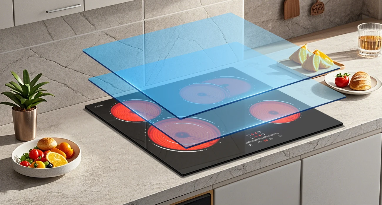 Kochfeld Plakette Vitrocéramique 4 Feux, Tisch de Cuisson électrique Encastrable 60 cm, 6600 W, Zone erweiterbar für gril – Detail 3