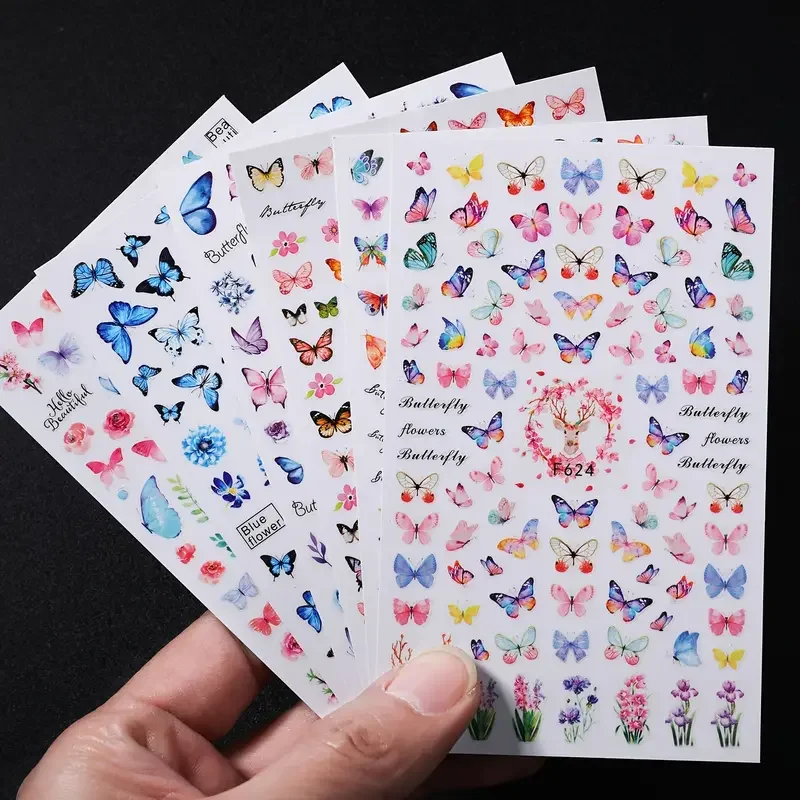 

1PCS Y2K Color Laser Butterfly Nail Sticker Multicolor Flowers Stickers For Nails Nail Supplies Sliders For Nails Press On Nails