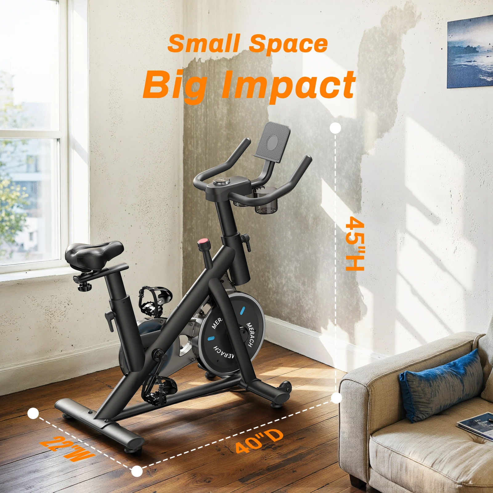 MERACH Exercise Bike Brake Pad Stationary Bike Low Noise Indoor Cycling Bike 270lbs Weight Capacity Tablet Mount Fitness Courses 6