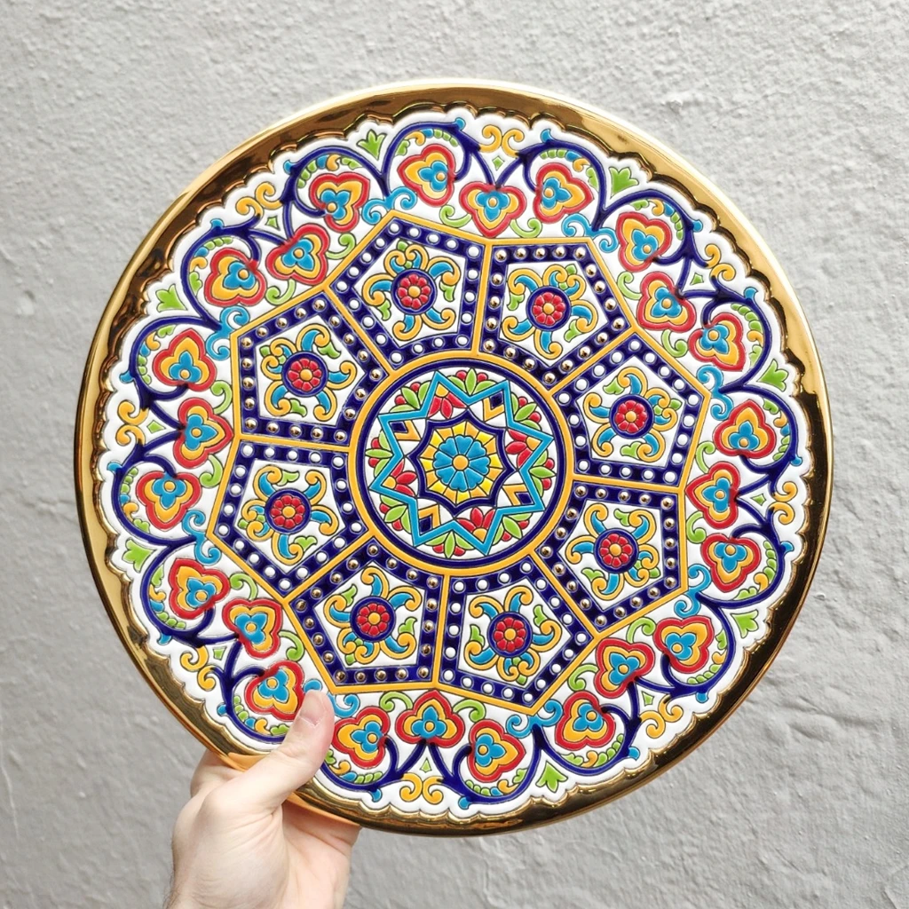 32 cm/12,6 inch diameter ceramic plate-Spanish ceramic-hand enameled-made in Spain-24 k gold-ARTECER