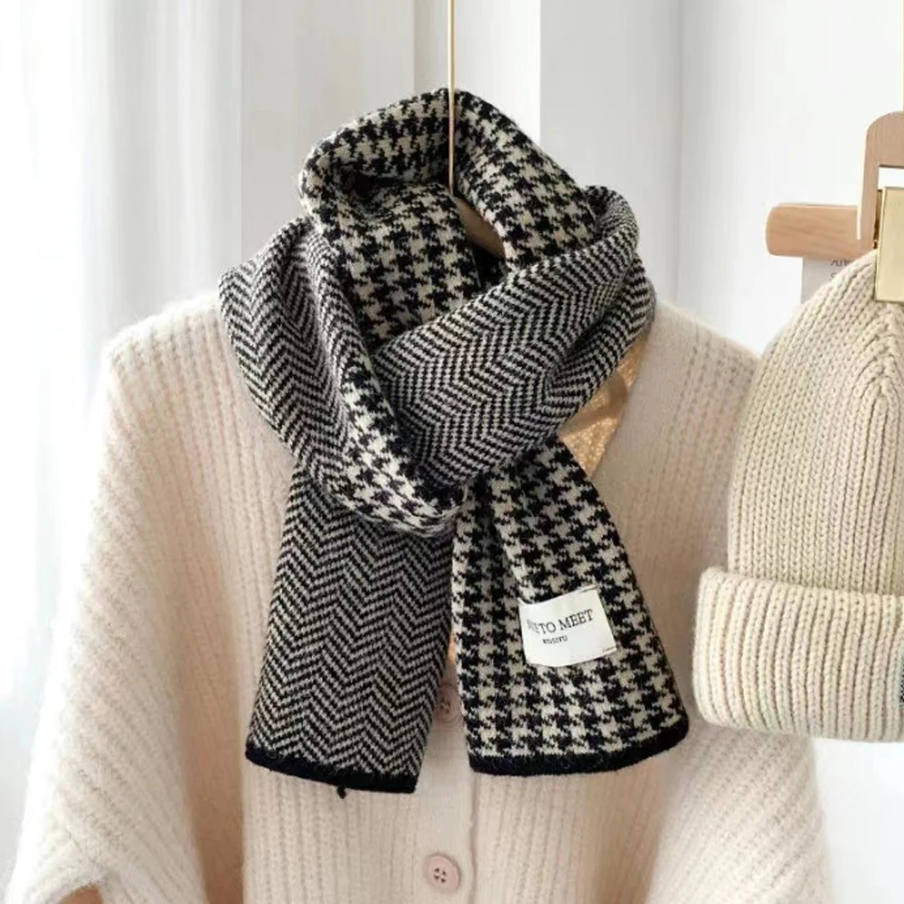 Hround check cashmere long muffler