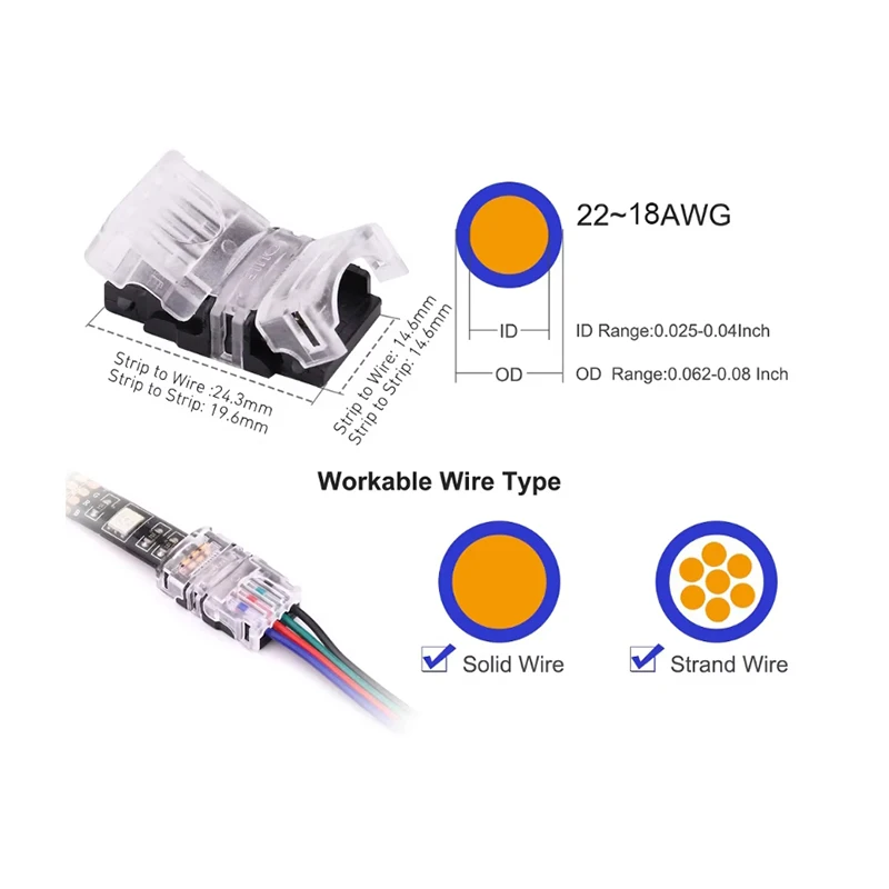 Imagem -06 - Necen 10 Peças à Prova Dágua Ip65 5050 Fita Led Condutor de Conexão de Luz Tira Led para Conector de Fio para 10 mm Rgb