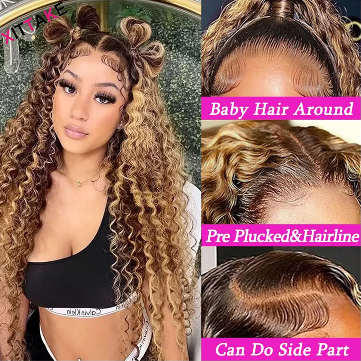 Evidenziare P4/27 Parrucche frontali in pizzo a onda profonda 13X4 HD Parrucche frontali in pizzo trasparente Capelli umani per le donne Parrucche Glueless pre-pizzicate