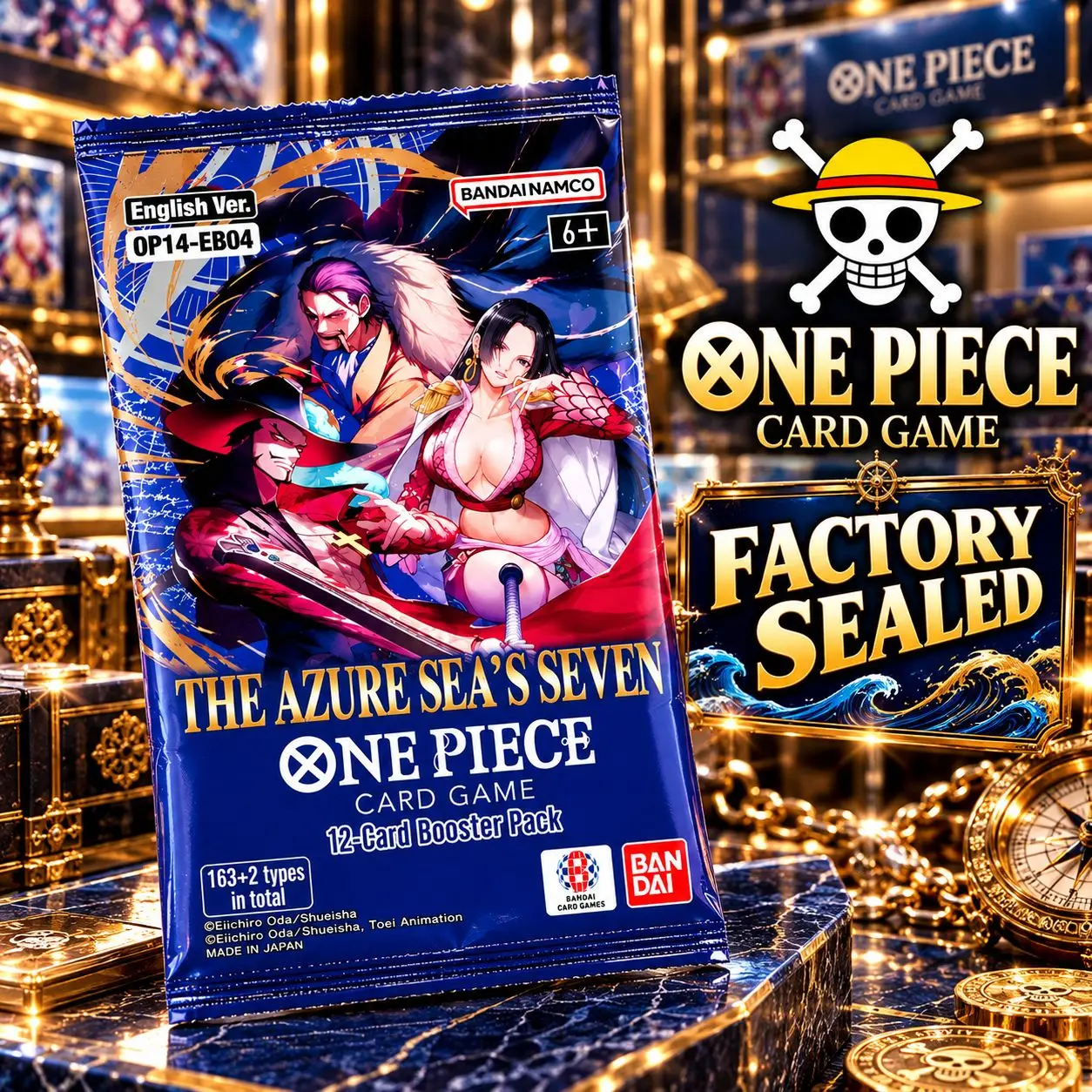 1 Pack One Piece Card Game OP14-EB04 The Azure Sea's Seven Booster Pack – 12 Cards, English Edition, Factory Sealed Anime Trading Card Game Expansion, Premium Collectible Cards for TCG Players & One Piece Fans