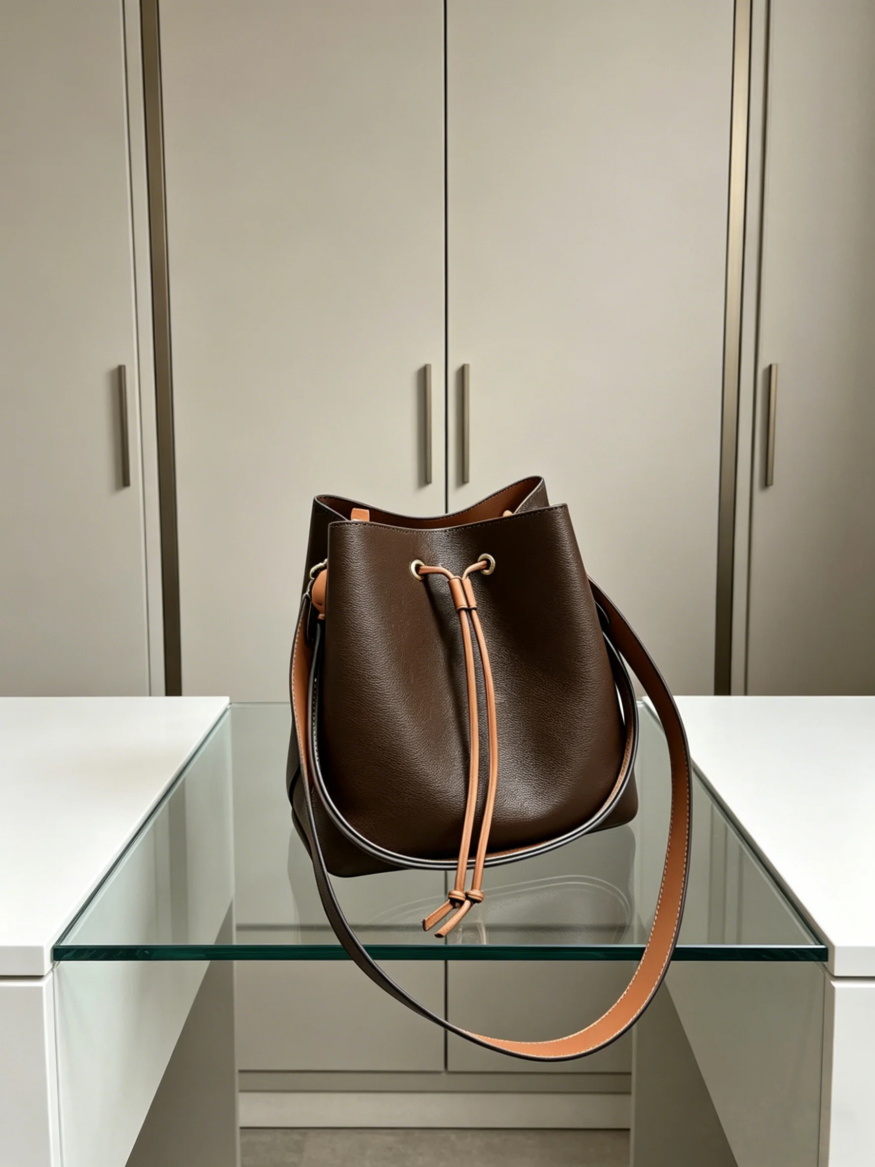 

Women Handbag Drawstring Bucket Bag, Versatile Shoulder Tote with Adjustable Crossbody Strap Size:25*25cm