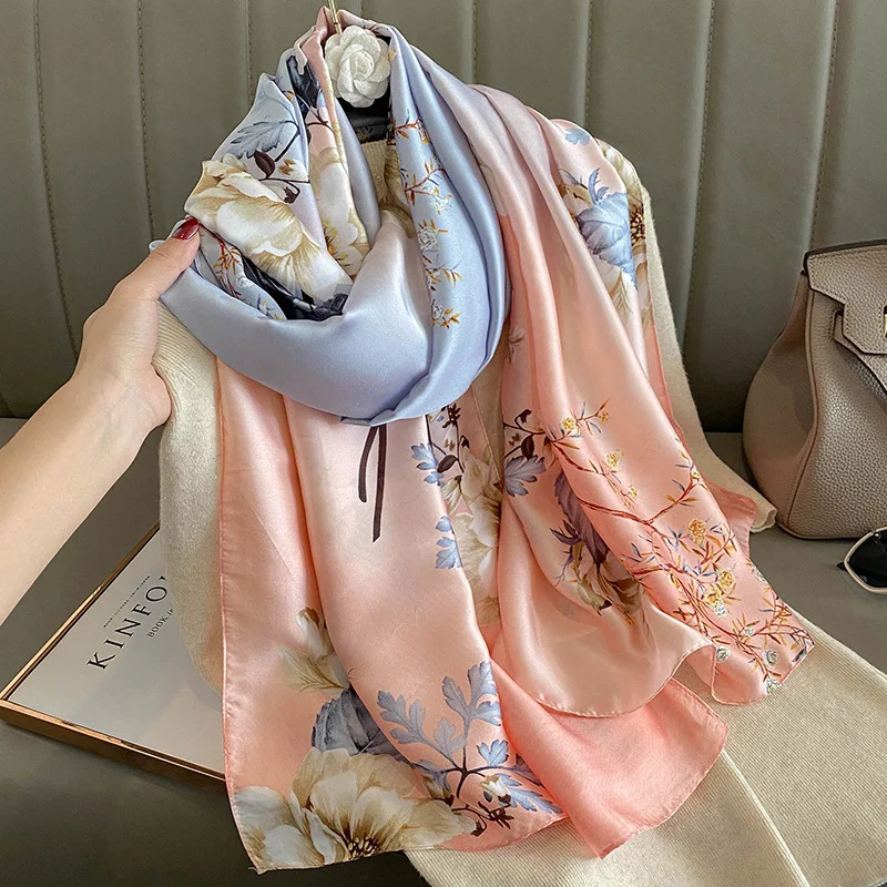 Mode Druck Große Schal Wraps Seide Schal Frauen Luxus Marke Satin Stirnband Hijab Bandana Turban Foulard Sommer Strand Stolen – Detail 9