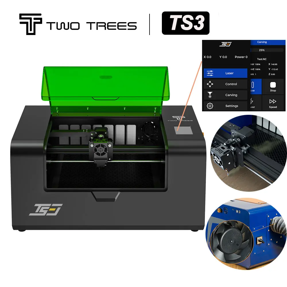 Twotrees TS3 80W Enclosed Laser Engraving Machine LD+FAC+C With Smoke Internal Circulation Purification System WIFI APP Carving