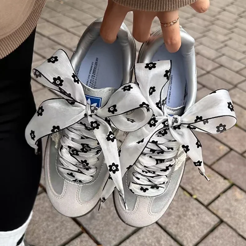 4 cm petite fleur flocage Streamer fil lacets nœud Sneaker noir blanc chaussures DE Sport lacets bricolage DE chaussures d'entraînement lacets