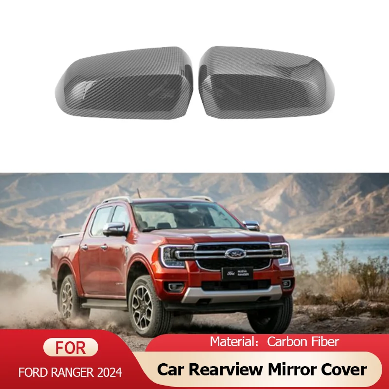 for Ford Ranger T9 P703 MK2 2023 2024 Carbon Fiber Car Rearview Side Mirror Cover Wing Cap Exterior Door Rear Trim Accessories