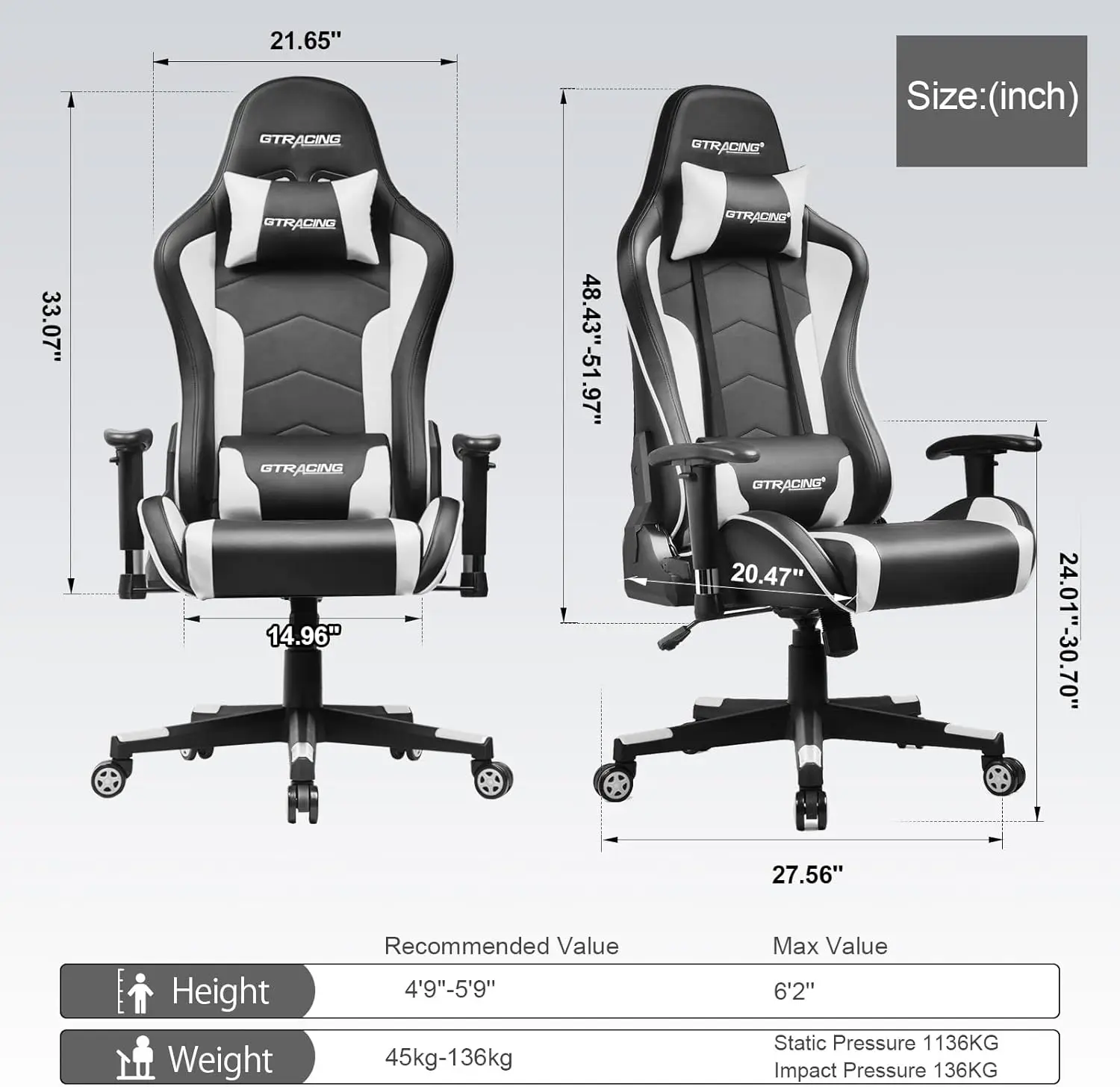 Gaming Chair with Speakers Bluetooth Music Video Game Chair Audio Ergonomic Design Heavy Duty Office Computer Desk Chair