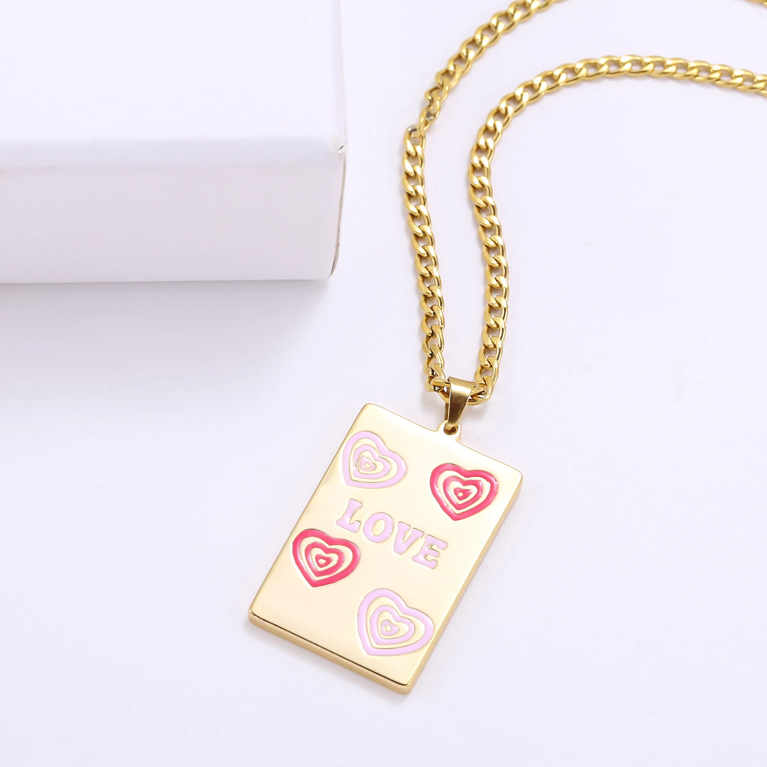 

Custom Oiled Name token Necklace Stainless Steel Personalized Enamel 18K Gold Plated Square Pendant Birthday Gift For Women