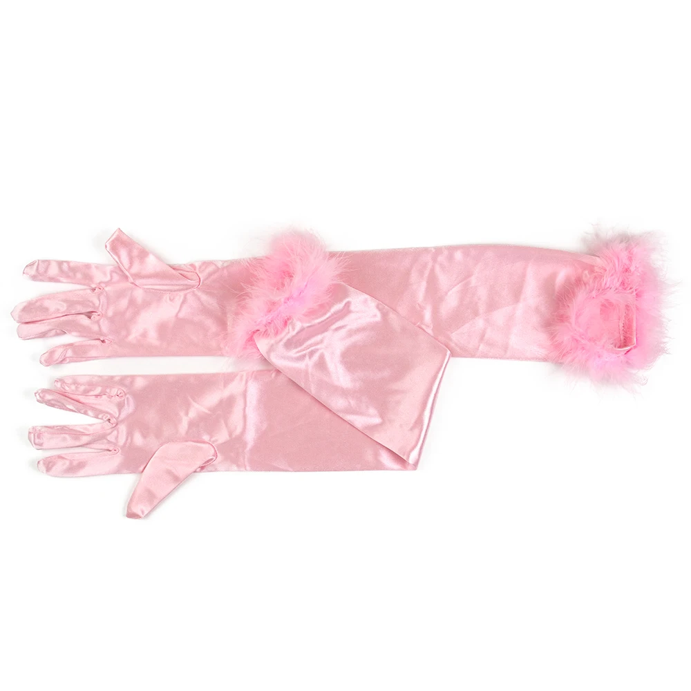 Gants en plumes roses en satin pour femmes, doigt complet, été, long, 52cm, long, maquillage, tea party, vintage, années 1920