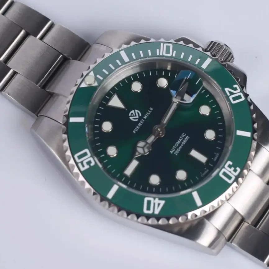 Purmei mille montre mécanique automatique de luxe pour hommes Bracelet en acier inoxydable argent or noir bleu céramique étanche 40mm verre