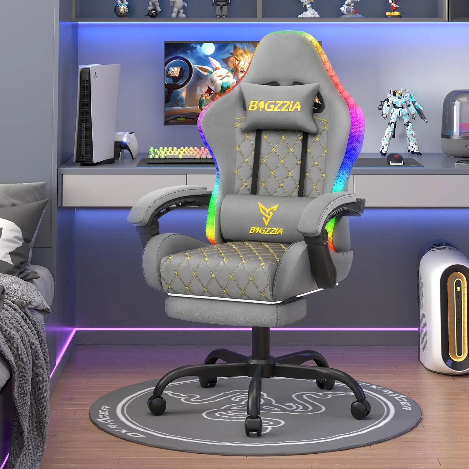 RGB Gaming Chair LED Lights and Ergonomic Computer Chair Reclining PU Leather High Back Video Game Chair with Footrest