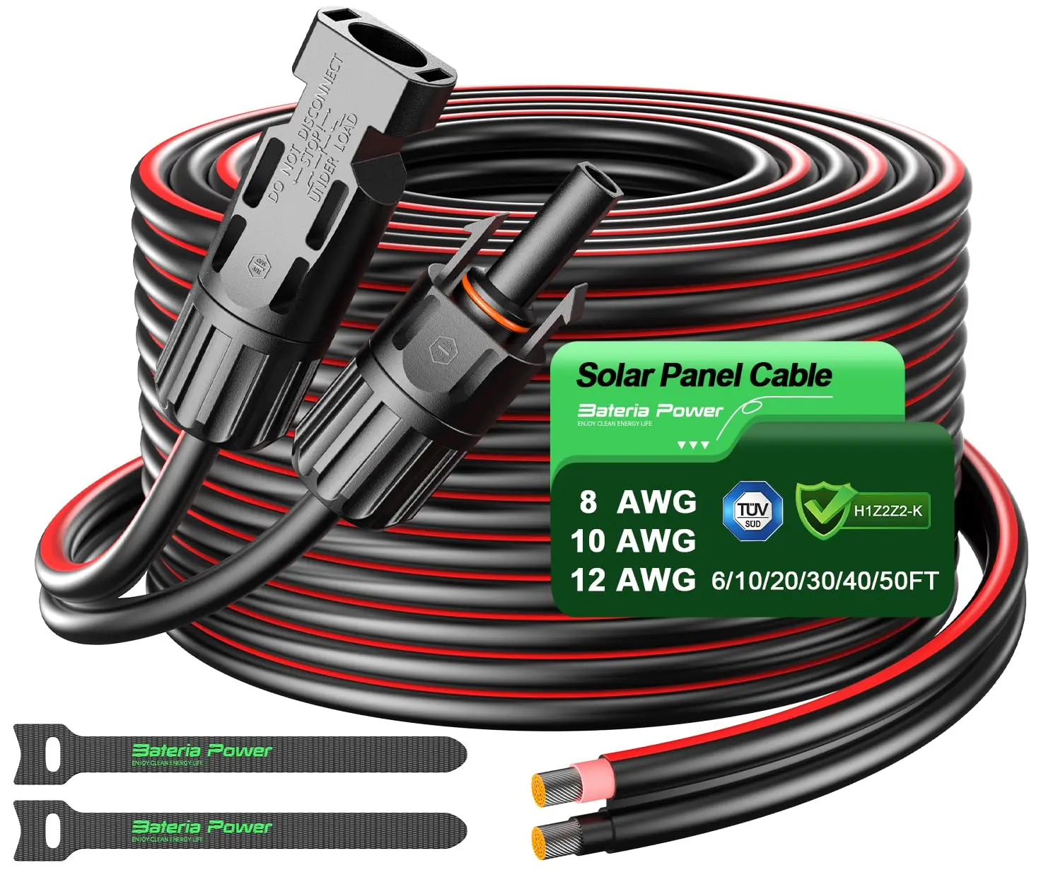 10AWG Solar Panel Extension Cable 20 Feet 6mm² with Female & Male Connectors Twin Wire Conductor Parallel Solar Wire Adapter