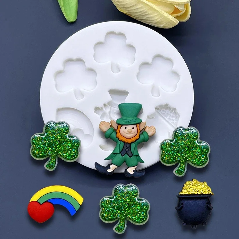 Moule en silicone en forme de trèfles dorées pour la Saint-kk, ustensile de cuisson idéal pour les gâteaux Chi et Har Ant, outil de décoration