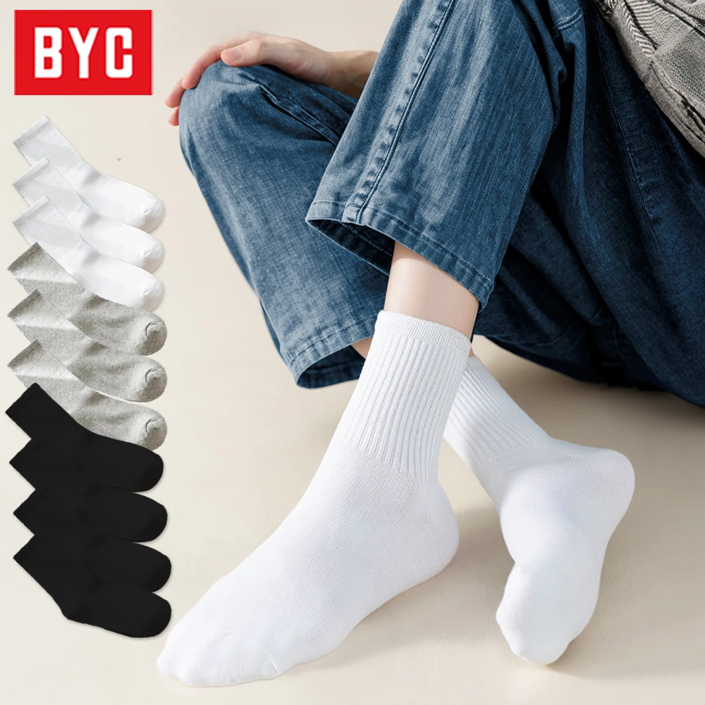 BYC [10 pairs] men women Four Seasons mid-neck long socks set Men Women ankle student black white socks