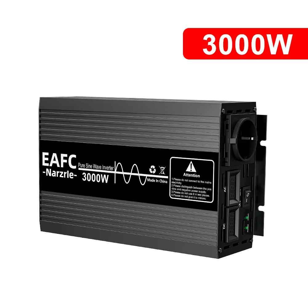 EAFC DC 12V zu AC 220V Reiner Sinus-Wechselrichter 2000W/3000W/4000W Auto-Spannungswandler mit universeller EU-Steckdose Autoteile für Outdoor-Camping, Wohnmobile und LKWs