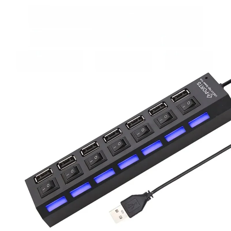 Commutateur d'extension de concentrateur USB, 7 ports, USB 2.0, ordinateur, One Drag Seven Splitter, PC, ordinateur portable, ordinateur de bureau
