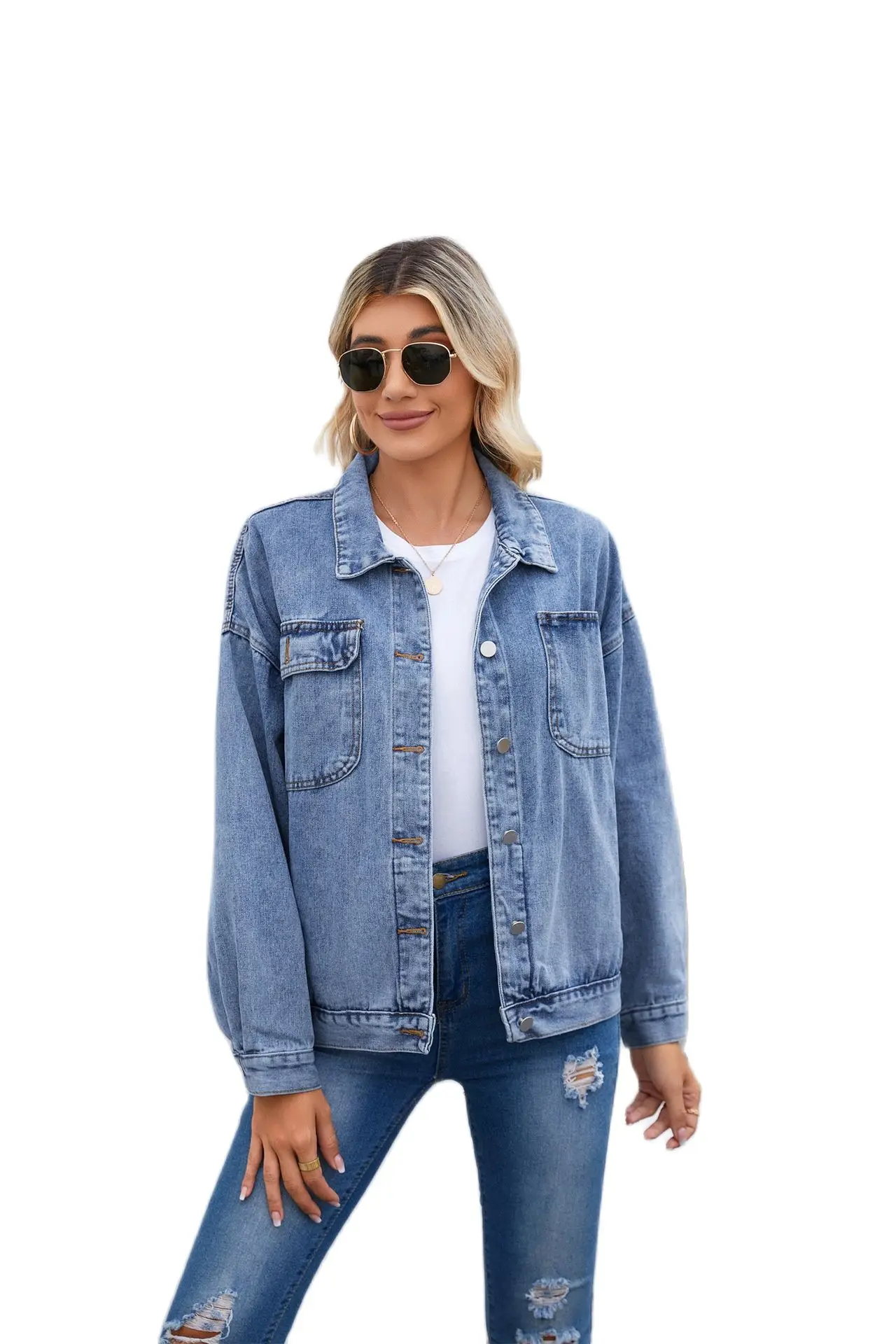 2022 Fall/Winter New Women\'s Long Sleeve Denim Jacket Fashion Loose Jeans Coat Casual Female Clothing S-XL Drop Shipping