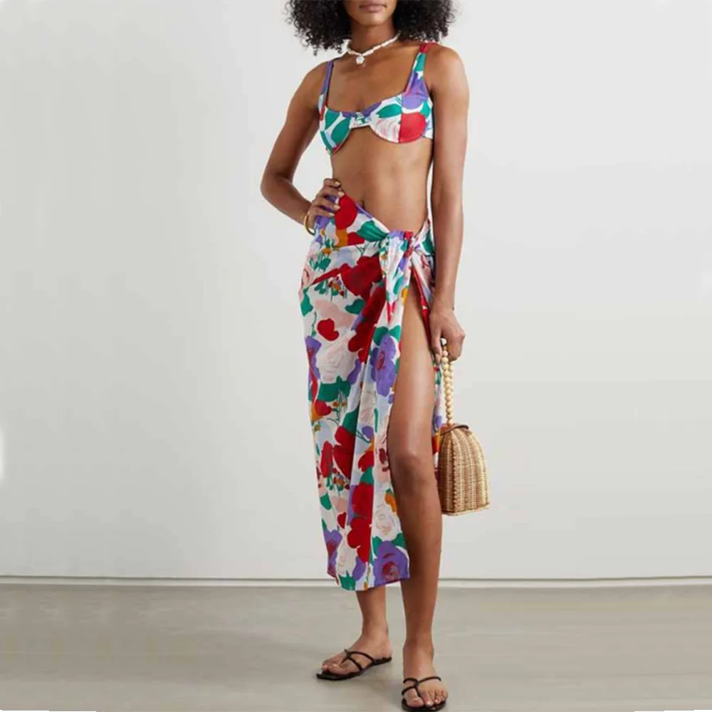 Fato de banho com estampa floral feminino, roupa de praia, natação, micro biquíni, moda verão, 2 peças, 2022