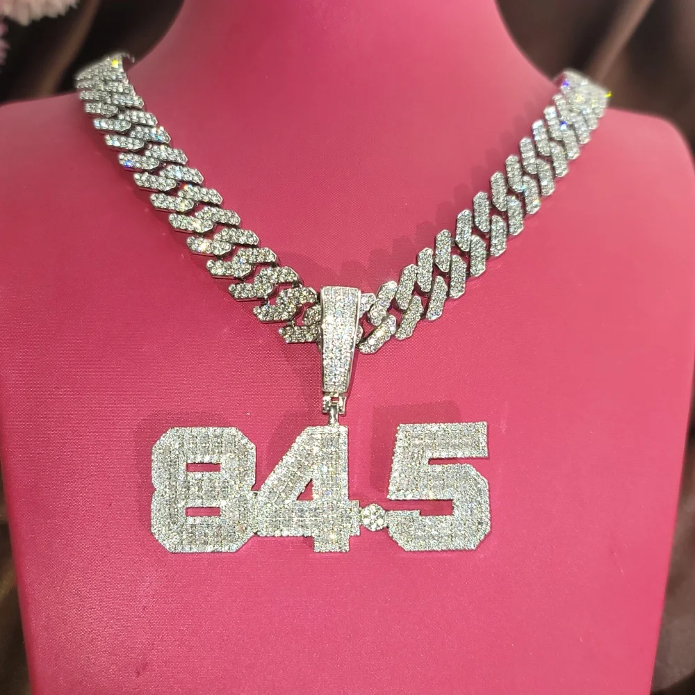 

Custom Numbers Necklace Chain Iced Out Cubic Zircon Initial Letter two rows Pendant Hip Hop Fashion Jewelry Gifts For Women