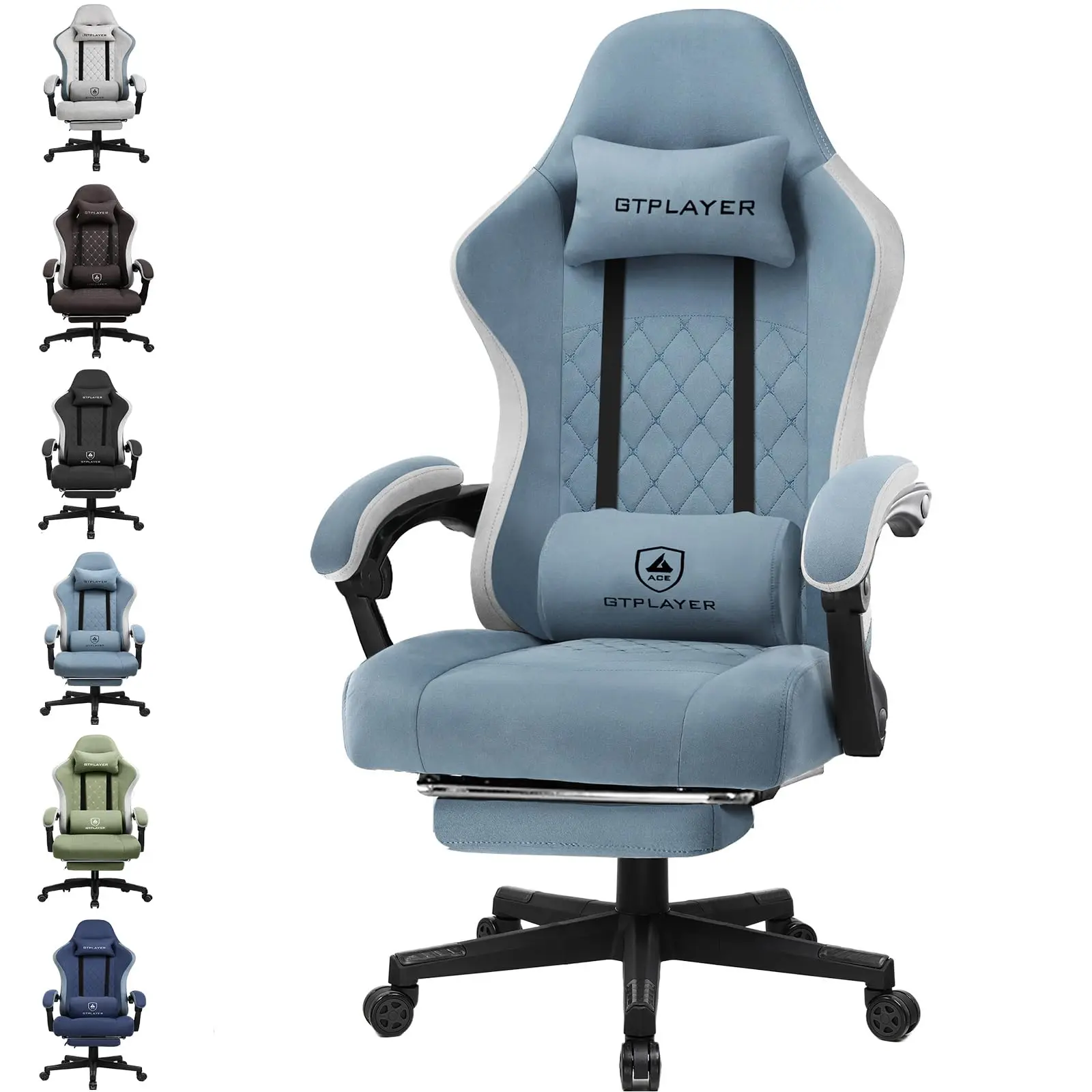 GTPLAYER Sedia Gaming Ergonomica con Poggiapiedi, Poltrona Gamer in Tessuto con Braccioli Collegati e Cuscino a Molla