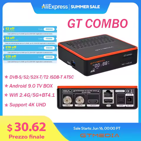 GTMEDIA GT COMBO 4k UHD Satellite Receiver Android 9.0 TV BOX ,DVB-S2/T2/Cable/ISDB-T,2.4G/5G WIFI,PK Freesat GTC Home Theater