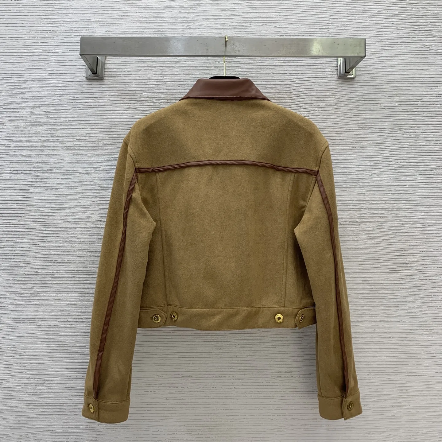 

Wrapped embroidery monogrammed washed denim lapel cropped straight jacket jacket top