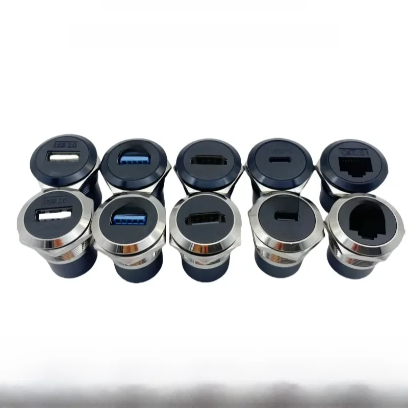 Module de prise ronde en métal Type D RJ45, 1 pièce, réseau droit USB2.0 USB3.0, connecteur de montage sur panneau HDMI CAT6