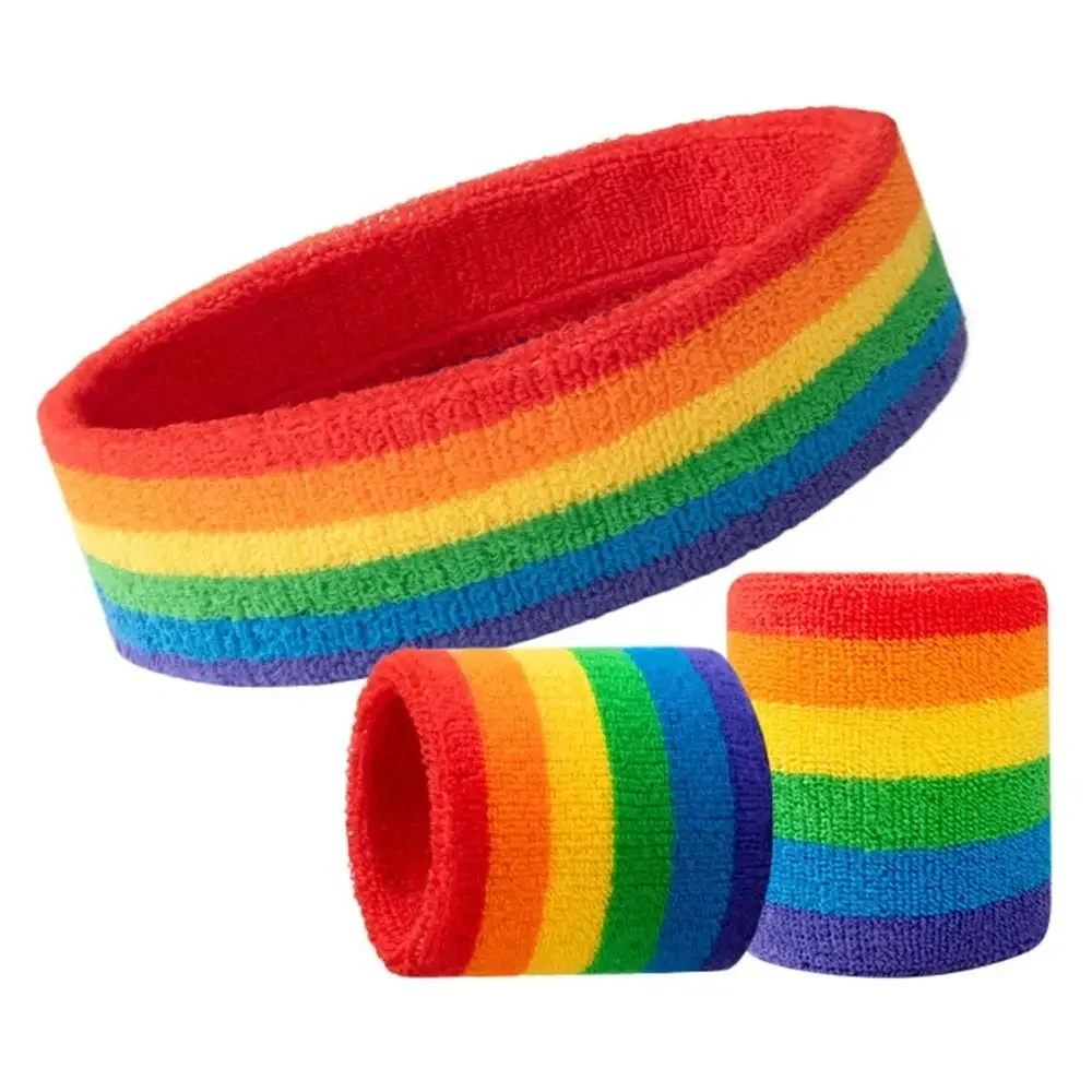 Bandeau élastique coloré arc-en-ciel pour le tennis et le sauna, élastique et respirant, bandes de sueur athlétique, polyester doux, poignet de yoga, accessoires de sport ronds