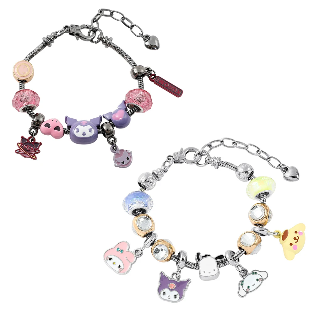 Sanrio Hello Kitty Kuromi สร้อยข้อมือรูปการ์ตูน Melody จี้โลหะสร้อยข้อมือฮาโลวีนกล่องเครื่องประดับชุดของขวัญ