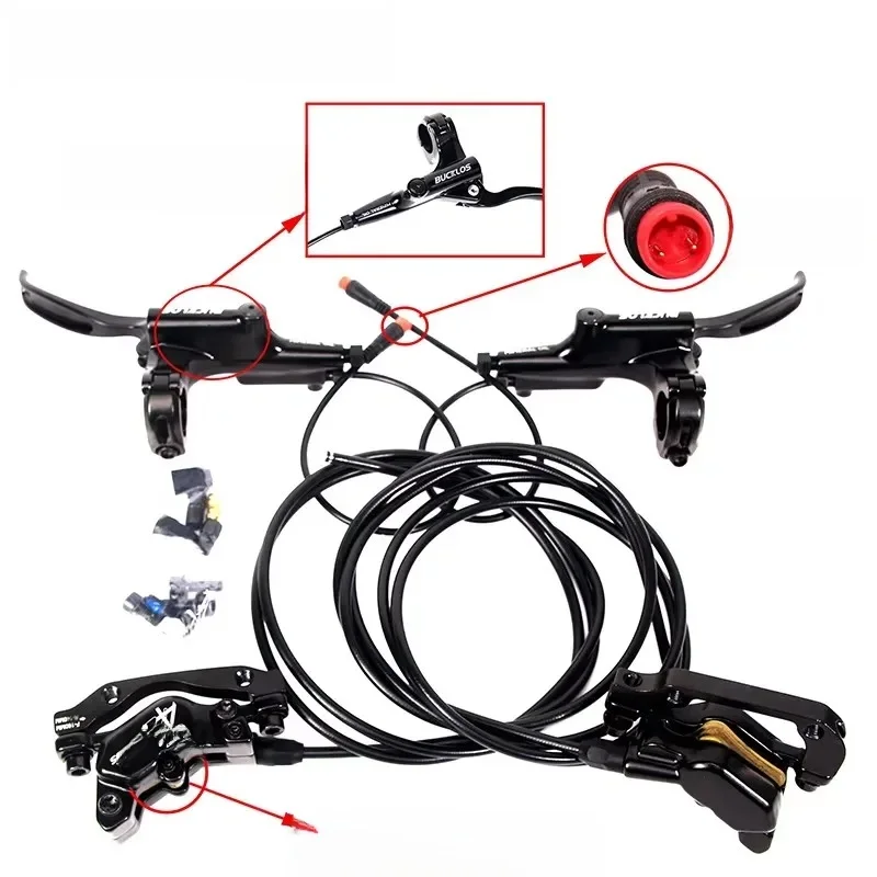 AliExpress BUCKLOS E-Bike 4-Piston Ebrake Hydraulic Disc Brake Set Front&Rear Electric Scooter Bicycle Brakes Power Off 1150/1950mm Brakes