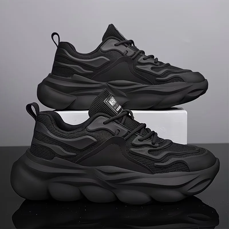 

2026 New Men's Black Chunky Dad Shoes Breathable Mesh Platform Casual Sneakers