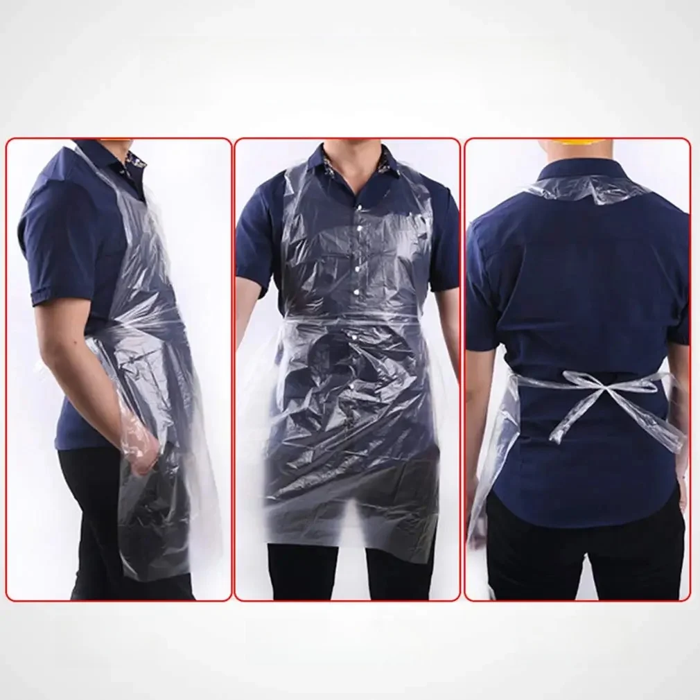 Tablier en plastique imperméable pour peindre des bavoirs, bavoirs jetables pour la cuisine, les travaux ménagers, pique-nique, plastique transparent pour adultes et enfants